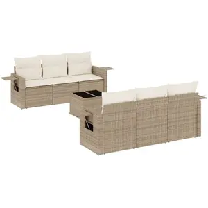 vidaXL Salon de jardin avec coussins 7 pcs beige résine tressée pas cher