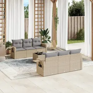 vidaXL Salon de jardin avec coussins 7 pcs beige résine tressée pas cher
