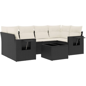 vidaXL Salon de jardin 7 pcs avec coussins noir résine tressée pas cher