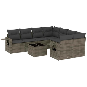 vidaXL Salon de jardin 9 pcs avec coussins gris résine tressée pas cher