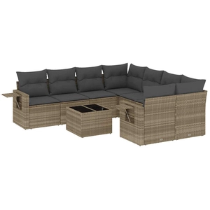 vidaXL Salon de jardin 9 pcs avec coussins gris clair résine tressée pas cher