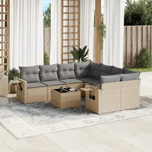 vidaXL Salon de jardin avec coussins 9 pcs beige résine tressée pas cher
