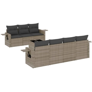 vidaXL Salon de jardin 8 pcs avec coussins gris résine tressée pas cher