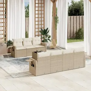 vidaXL Salon de jardin avec coussins 8 pcs beige résine tressée pas cher