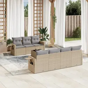 vidaXL Salon de jardin avec coussins 8 pcs beige résine tressée pas cher