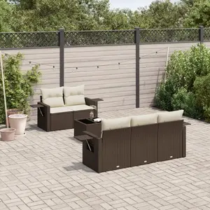 vidaXL - 6-delige - Loungeset - met - kussens - poly - rattan - bruin pas cher