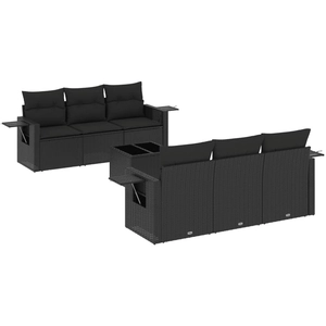 vidaXL Salon de jardin 7 pcs avec coussins noir résine tressée pas cher