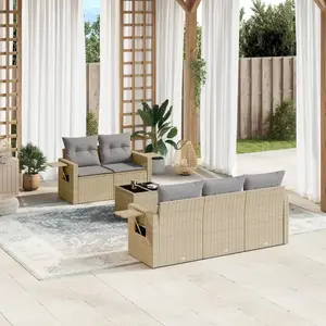 vidaXL Salon de jardin avec coussins 6 pcs beige résine tressée pas cher