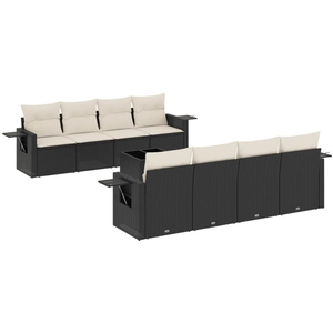 vidaXL Salon de jardin 9 pcs avec coussins noir résine tressée pas cher