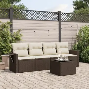 vidaXL - 5-delige - Loungeset - met - kussens - poly - rattan - bruin pas cher