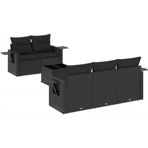 vidaXL Salon de jardin 6 pcs avec coussins noir résine tressée pas cher