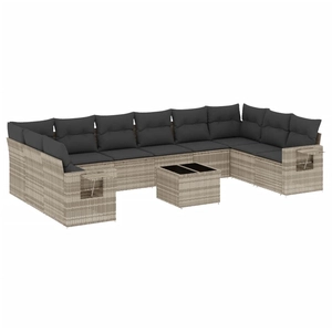 vidaXL Salon de jardin 11 pcs avec coussins gris clair résine tressée pas cher