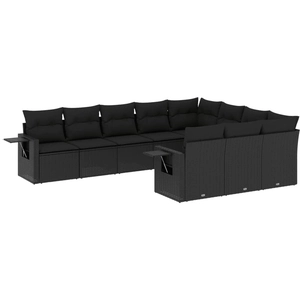 vidaXL Salon de jardin 10 pcs avec coussins noir résine tressée pas cher