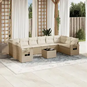 vidaXL Salon de jardin 11 pcs avec coussins beige résine tressée pas cher