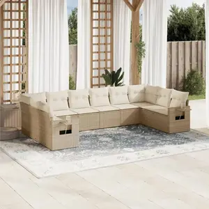 vidaXL Salon de jardin avec coussins 10 pcs beige résine tressée pas cher