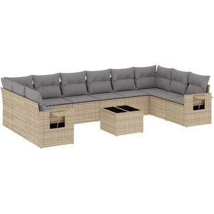 vidaXL Salon de jardin avec coussins 10 pcs beige résine tressée pas cher