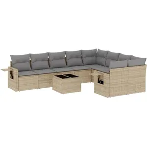 vidaXL Salon de jardin avec coussins 10 pcs beige résine tressée pas cher