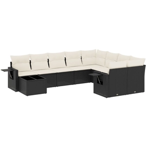 vidaXL Salon de jardin 10 pcs avec coussins noir résine tressée pas cher