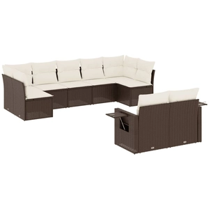 vidaXL Salon de jardin avec coussins 9 pcs marron résine tressée pas cher
