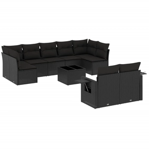 vidaXL Salon de jardin 10 pcs avec coussins noir résine tressée pas cher