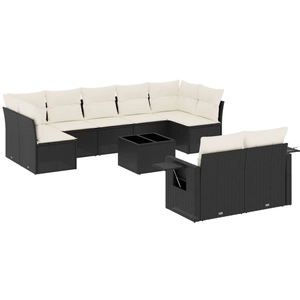 vidaXL Salon de jardin 10 pcs avec coussins noir résine tressée pas cher