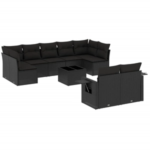 vidaXL Salon de jardin 9 pcs avec coussins noir résine tressée pas cher