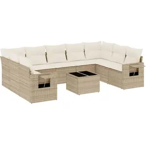 vidaXL Salon de jardin avec coussins 10 pcs beige résine tressée pas cher