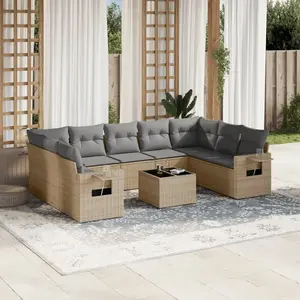 vidaXL Salon de jardin avec coussins 10 pcs beige résine tressée pas cher