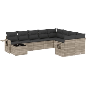 vidaXL Salon de jardin avec coussins 10 pcs gris clair résine tressée pas cher