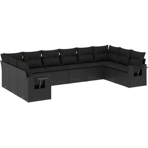 vidaXL Salon de jardin 10 pcs avec coussins noir résine tressée pas cher