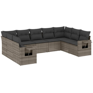 vidaXL Salon de jardin 9 pcs avec coussins gris résine tressée pas cher