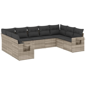 vidaXL Salon de jardin 9 pcs avec coussins gris clair résine tressée pas cher