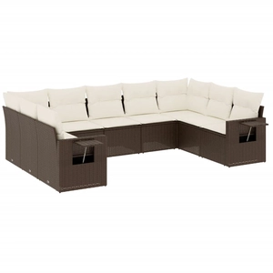 vidaXL Salon de jardin avec coussins 9 pcs marron résine tressée pas cher