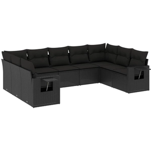 vidaXL Salon de jardin 10 pcs avec coussins noir résine tressée pas cher