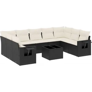 vidaXL Salon de jardin 10 pcs avec coussins noir résine tressée pas cher