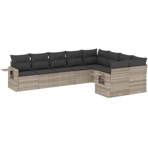 vidaXL Salon de jardin 9 pcs avec coussins gris clair résine tressée pas cher