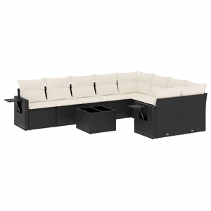 vidaXL Salon de jardin 10 pcs avec coussins noir résine tressée pas cher