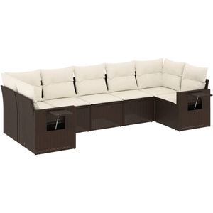 vidaXL Salon de jardin avec coussins 7 pcs marron résine tressée pas cher