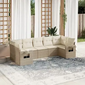 vidaXL Salon de jardin avec coussins 7 pcs beige résine tressée pas cher