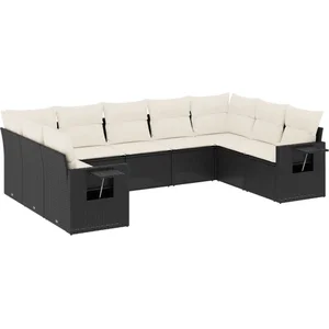 vidaXL Salon de jardin 9 pcs avec coussins noir résine tressée pas cher