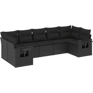 vidaXL Salon de jardin 7 pcs avec coussins noir résine tressée pas cher