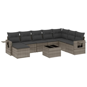 vidaXL Salon de jardin 9 pcs avec coussins gris résine tressée pas cher