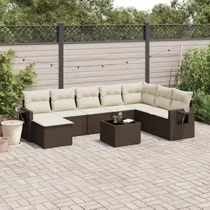 vidaXL - 9-delige - Loungeset - met - kussens - poly - rattan - bruin pas cher