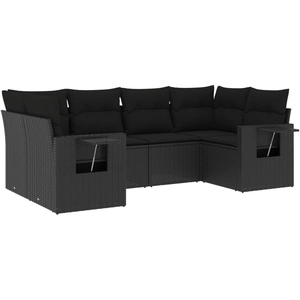 vidaXL Salon de jardin 6 pcs avec coussins noir résine tressée pas cher