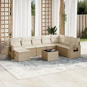 vidaXL Salon de jardin avec coussins 9 pcs beige résine tressée pas cher