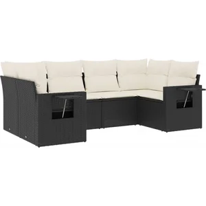 vidaXL Salon de jardin 6 pcs avec coussins noir résine tressée pas cher