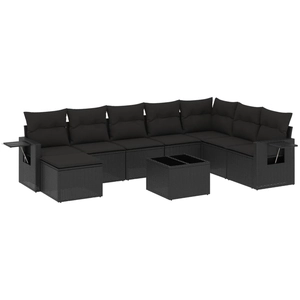 vidaXL Salon de jardin 8 pcs avec coussins noir résine tressée pas cher