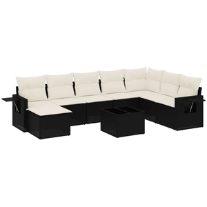 vidaXL Salon de jardin 8 pcs avec coussins noir résine tressée pas cher