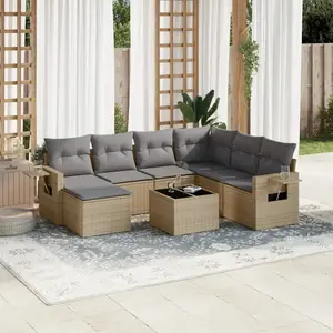 vidaXL Salon de jardin avec coussins 8 pcs beige résine tressée pas cher