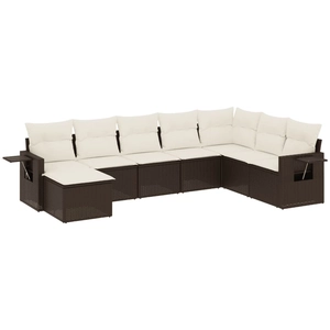 vidaXL Salon de jardin 8 pcs avec coussins marron résine tressée pas cher